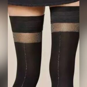 pinup sheer black metallic backseam stockings thigh high pantyhose lingerie sexy